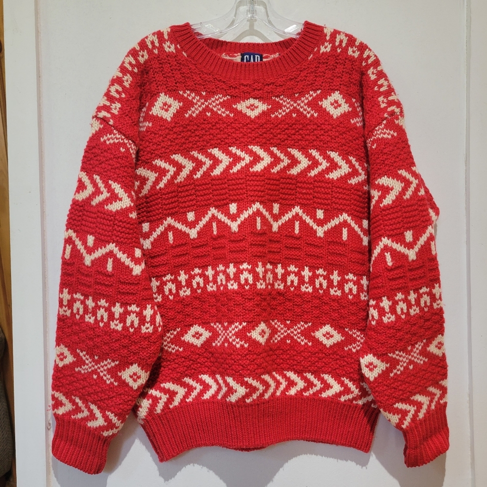 Chunky Knit Wool Red White Sweater